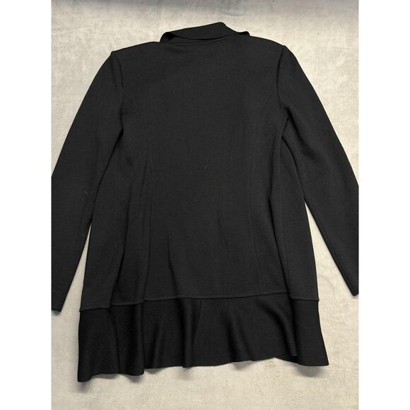 St. John Caviar Sweater Womens 6 Black Open Front Ruffle Peplum Knit Cardigan - Picture 7 of 8